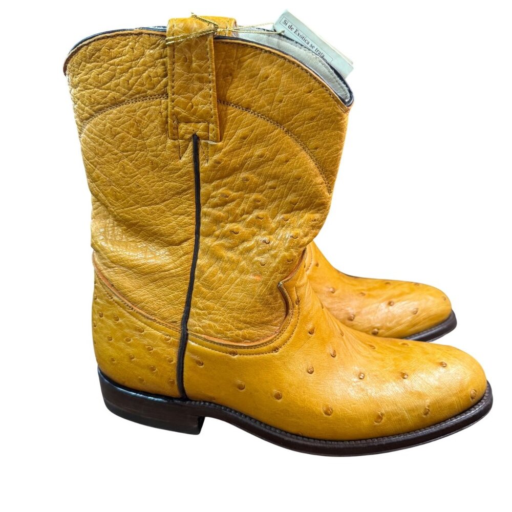 Yellow Ostrich Leather Cowboy Boots By Tonny Vargas Mens Size 6.5 NWT
